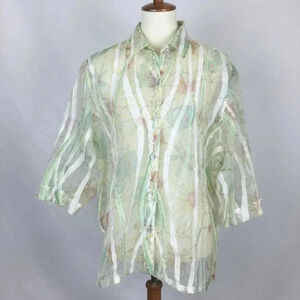 Beaded Sheer Top Faux Pearls L Petite Green Fairycore Boho Romantic Art To Wear